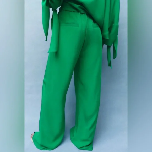 Zara Flowy Palazzo Pants Trousers - Green - Picture 3 of 8